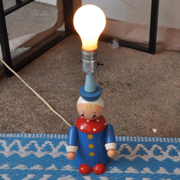 underwriters' laboratories vintage nursery desk light blue wood clown (w582) - Picture 12 of 13